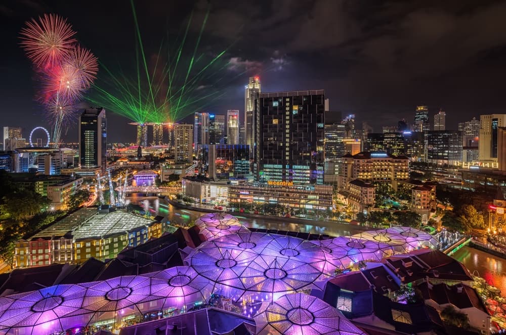 Singapore Night Spectacle by Zexsen Xie — canvas wall art