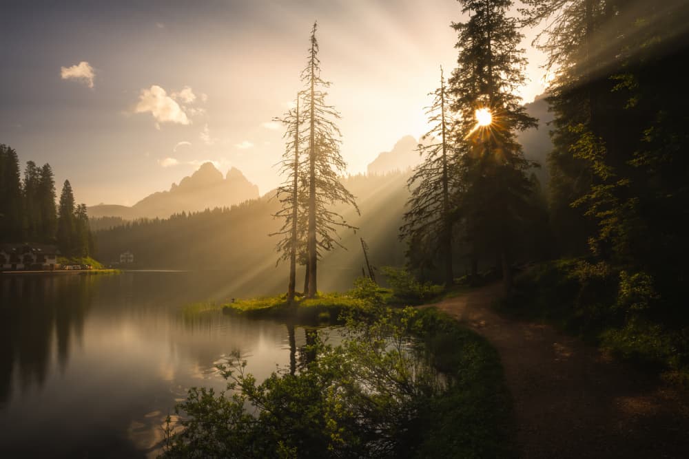 Golden Hour Mountain Lake by Yongnan Li （李永男） — canvas wall art