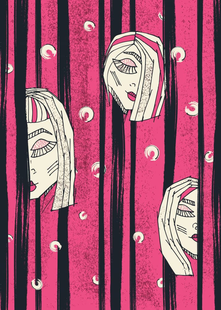 Graphic Faces Pink Stripes by Olena Kovalova — canvas wall art