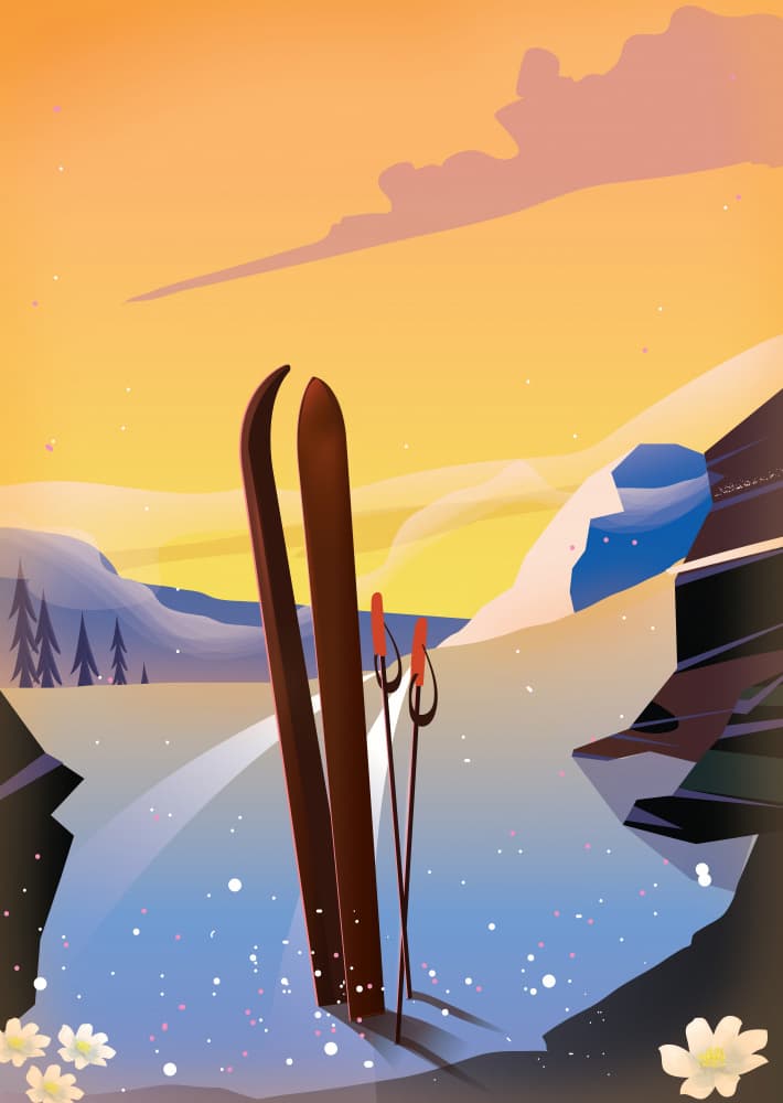 Winter Sunset Skis by Nicholas — canvas wall art