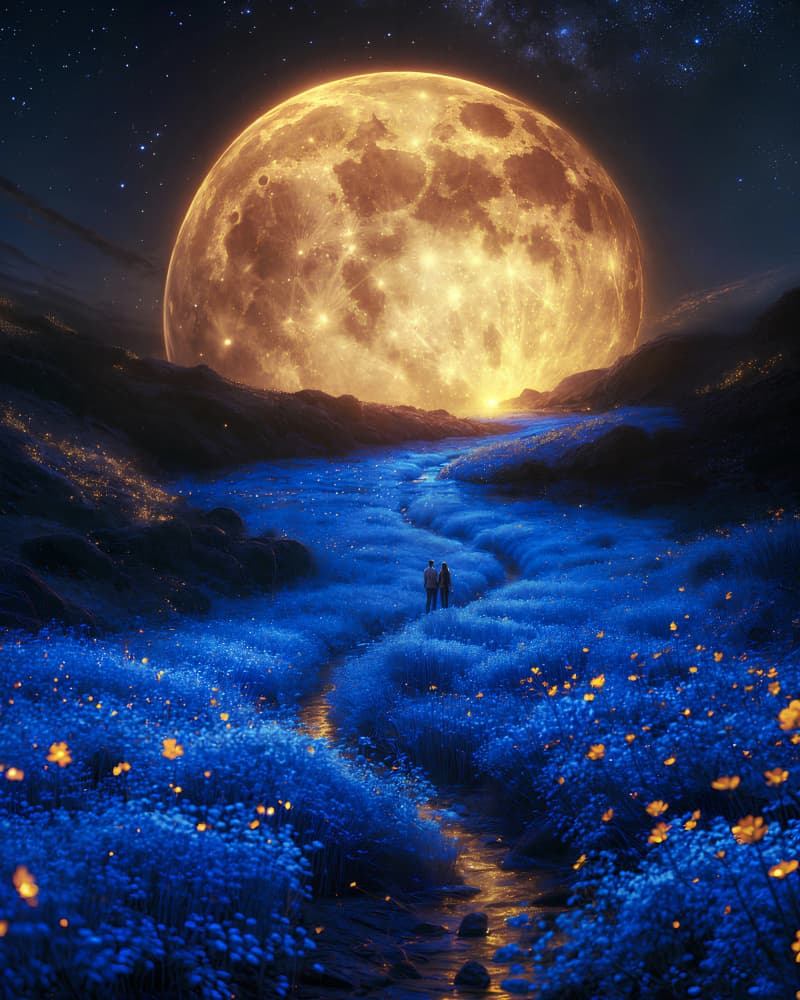 Couple on Blue Moon Path by Ritvik takkar — canvas wall art