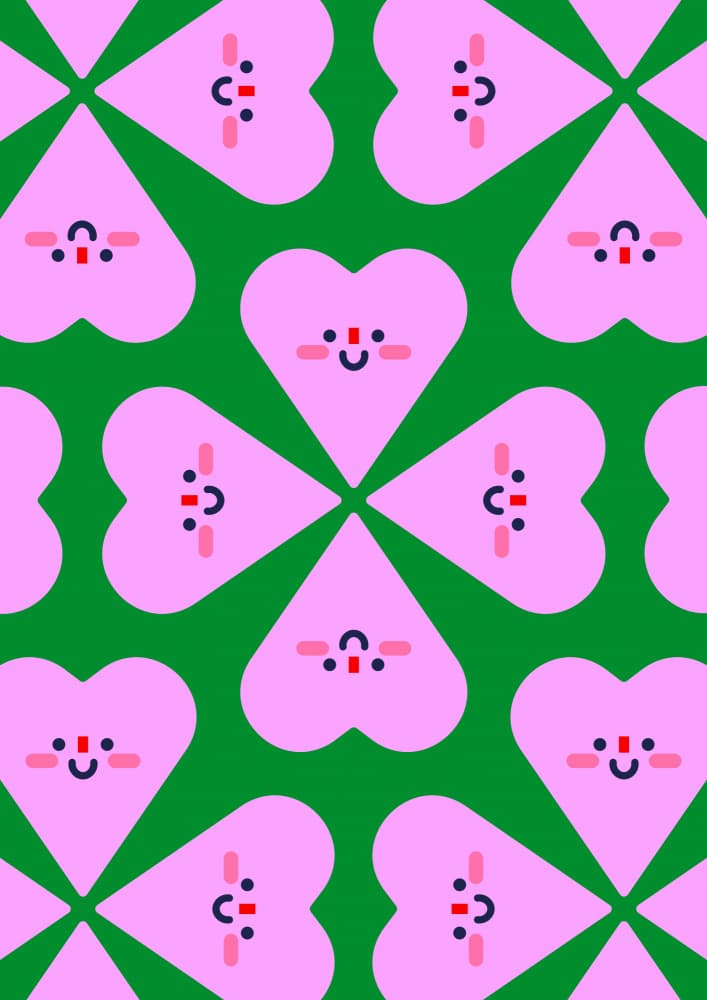Happy Pink Clover Pattern by Nanna Paavig — canvas wall art