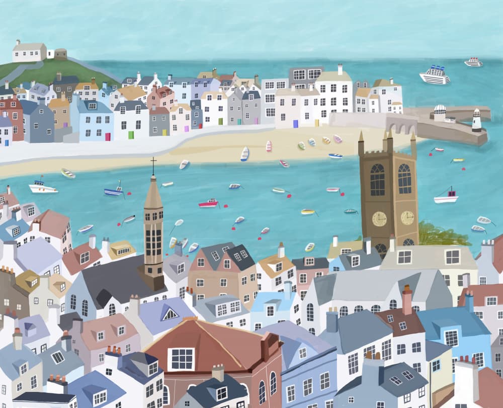 Colorful Seaside Village by Carla Daly — canvas wall art
