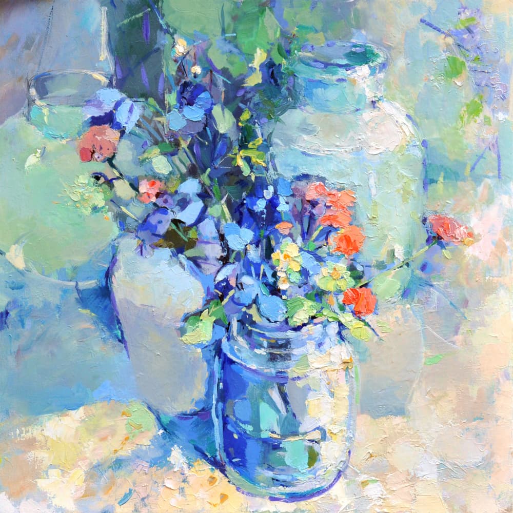 Colorful Vases with Flowers by Elena Shraibman — canvas wall art