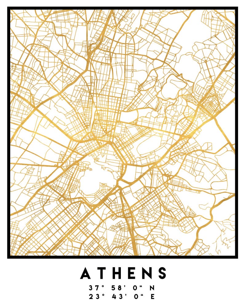 Athens Gold City Map by Emiliano Deificus — canvas wall art
