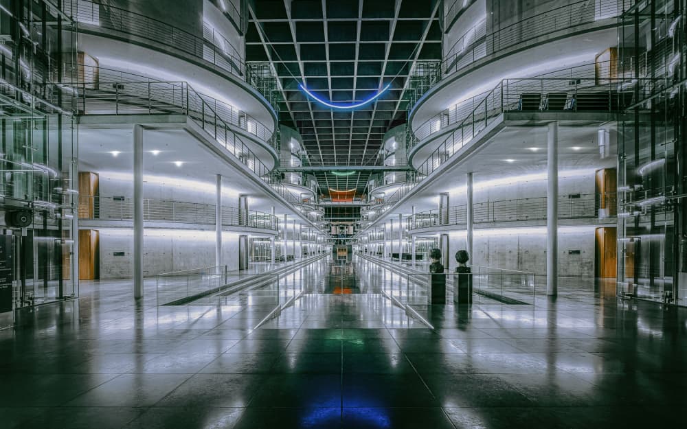 Futuristic Hallway Reflections by Michael Eßig — canvas wall art