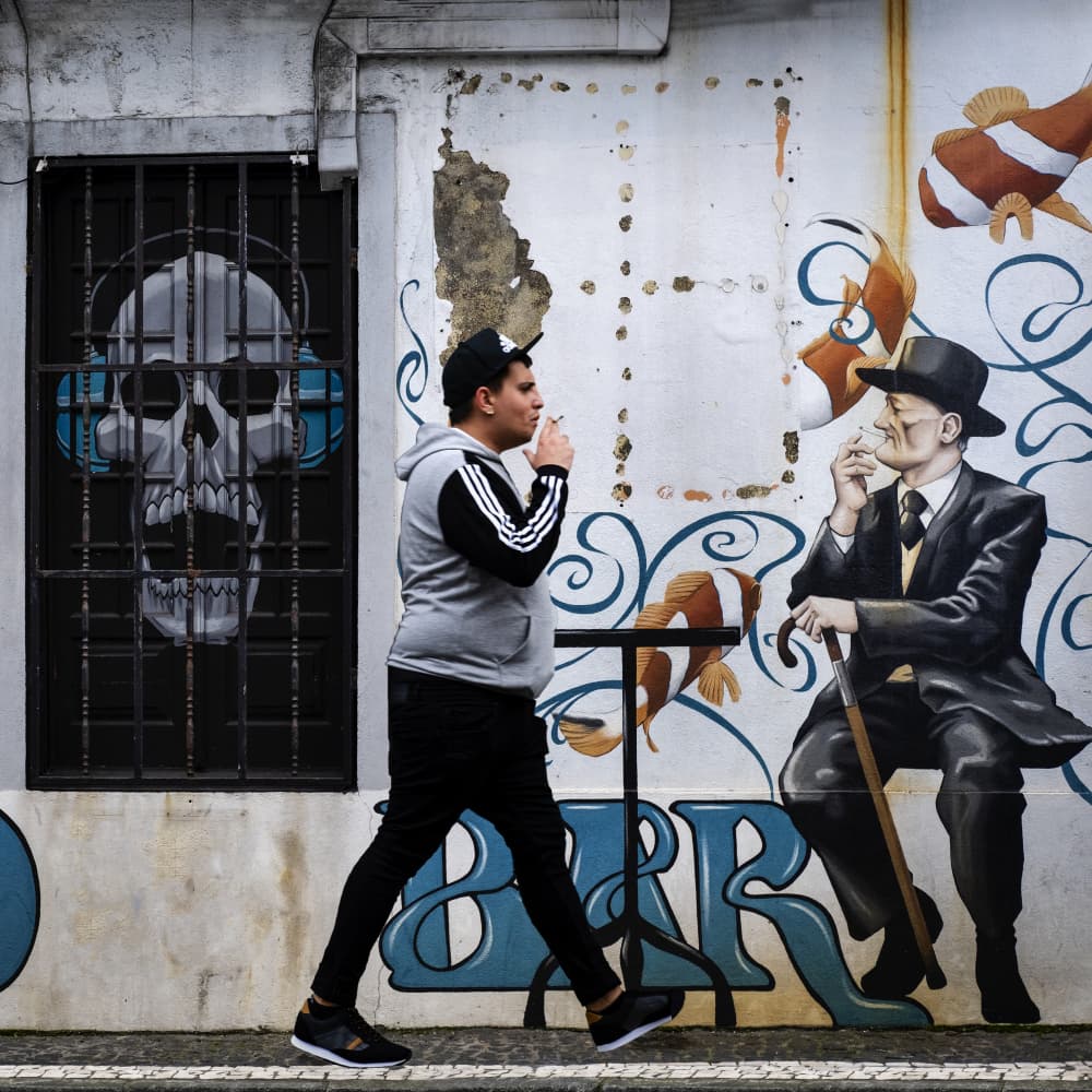 Smoking Man Street Art by Gabi Pontes — canvas wall art