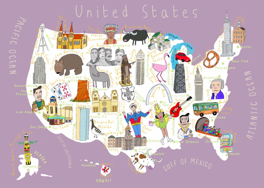 United States Travel Map by Carla Daly — canvas wall art