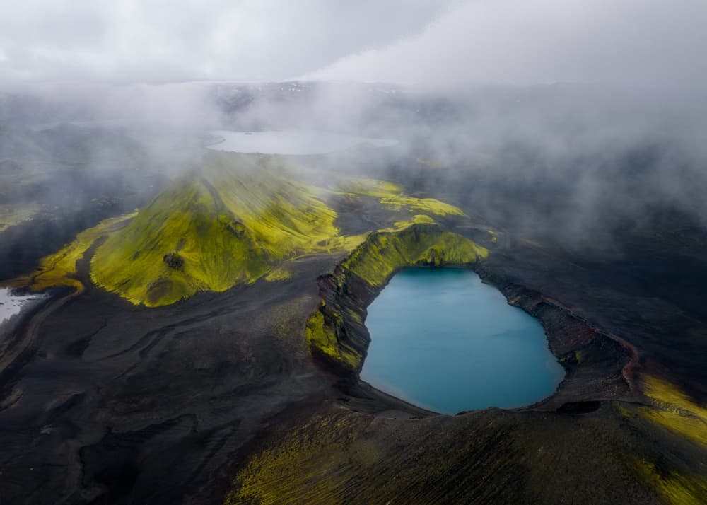 Misty Volcanic Crater Lakes by Willa Wei — canvas wall art