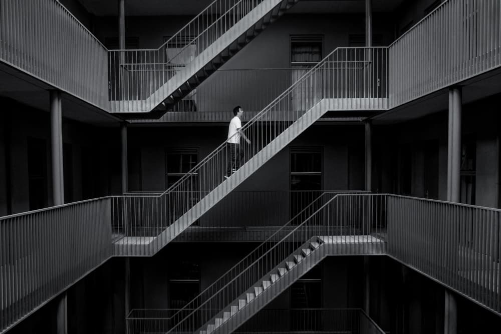 Man on Geometric Stairs by Roelof de Hoog — canvas wall art