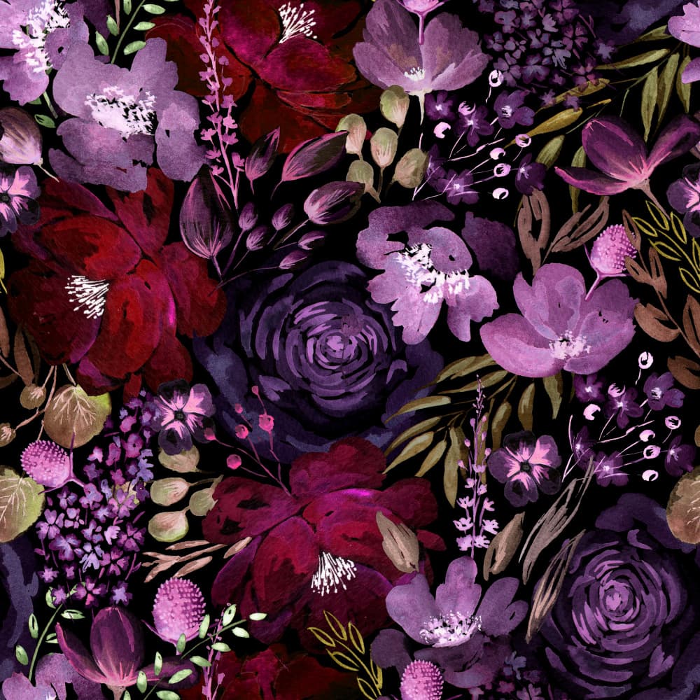 Floral Chaos Watercolor Pattern Dark Red and Purple by Anis Illustration — canvas wall art