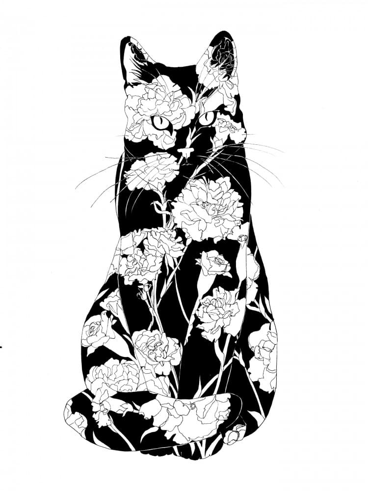 Elegant Floral Cat by EC Mazur — canvas wall art
