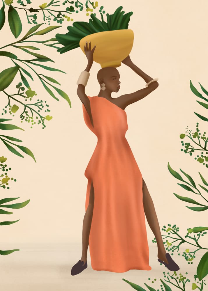 Elegant Woman Carrying Greens