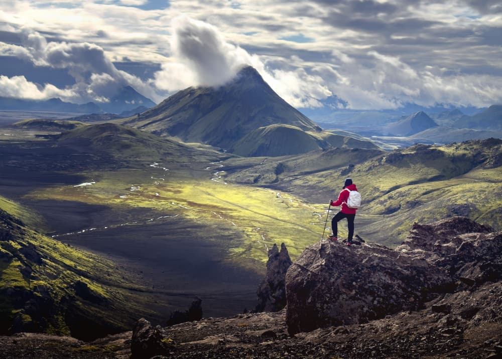 Solitary Hiker Mountain Vista by Yun Gong — canvas wall art