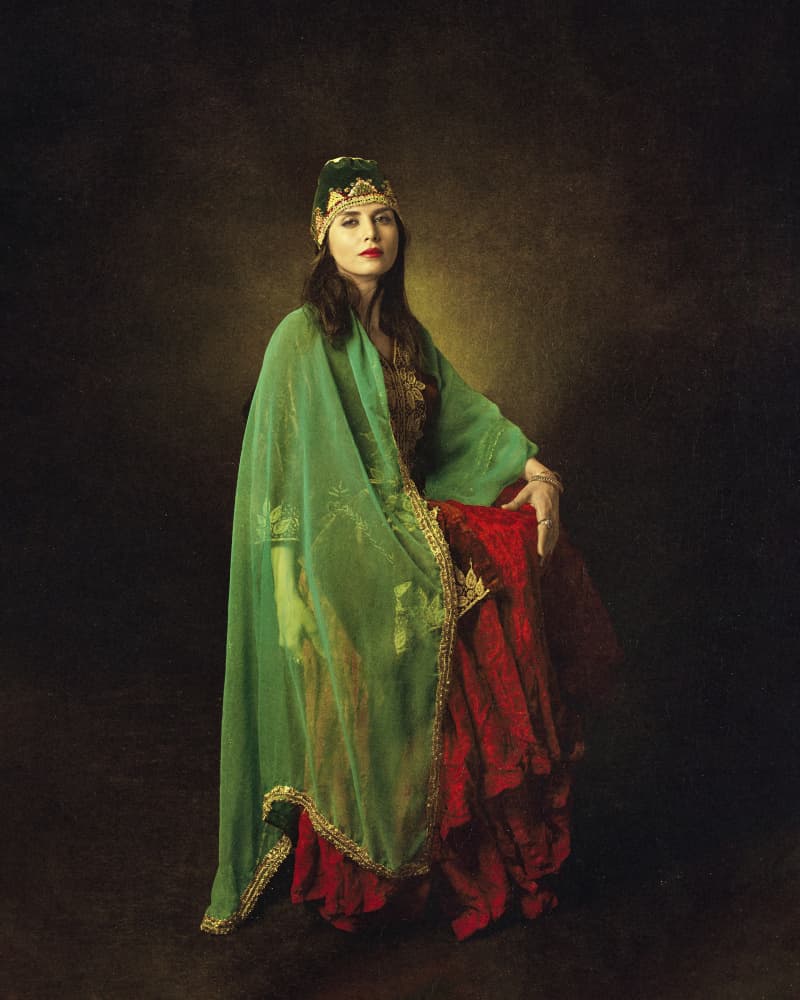 Regal Portrait in Green by Mehdi Mokhtari — canvas wall art