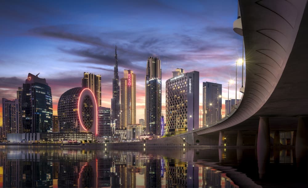 Dubai Sunset Skyline by yoann — canvas wall art