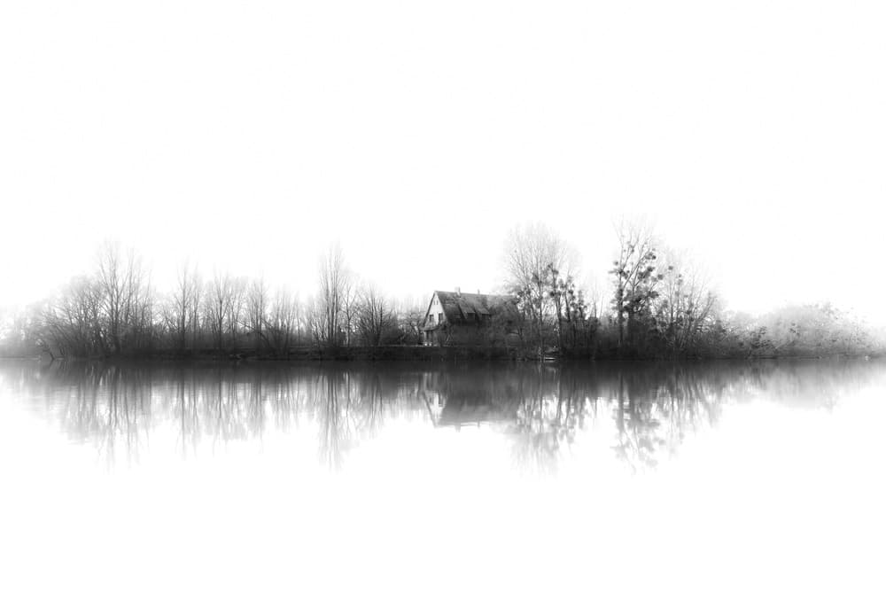 Misty Lake House Reflection by Boris Hristov — canvas wall art