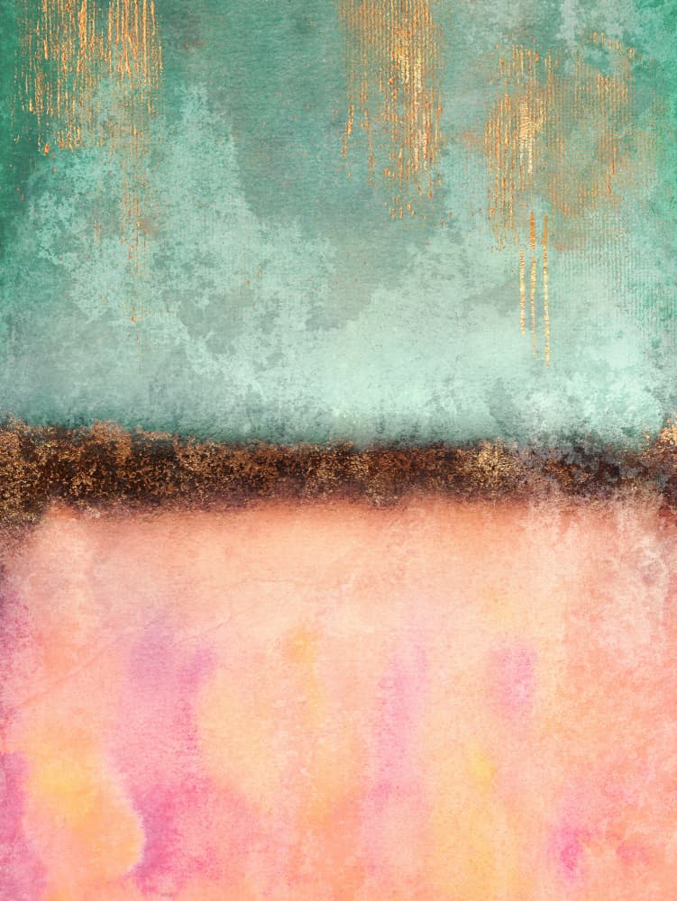 Teal Pink Gold Drips by Elisabeth Fredriksson — canvas wall art