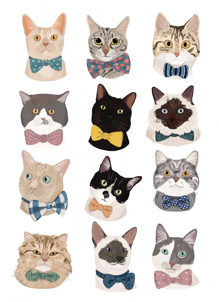 Dapper Cat Portraits by Hanna Melin — canvas wall art