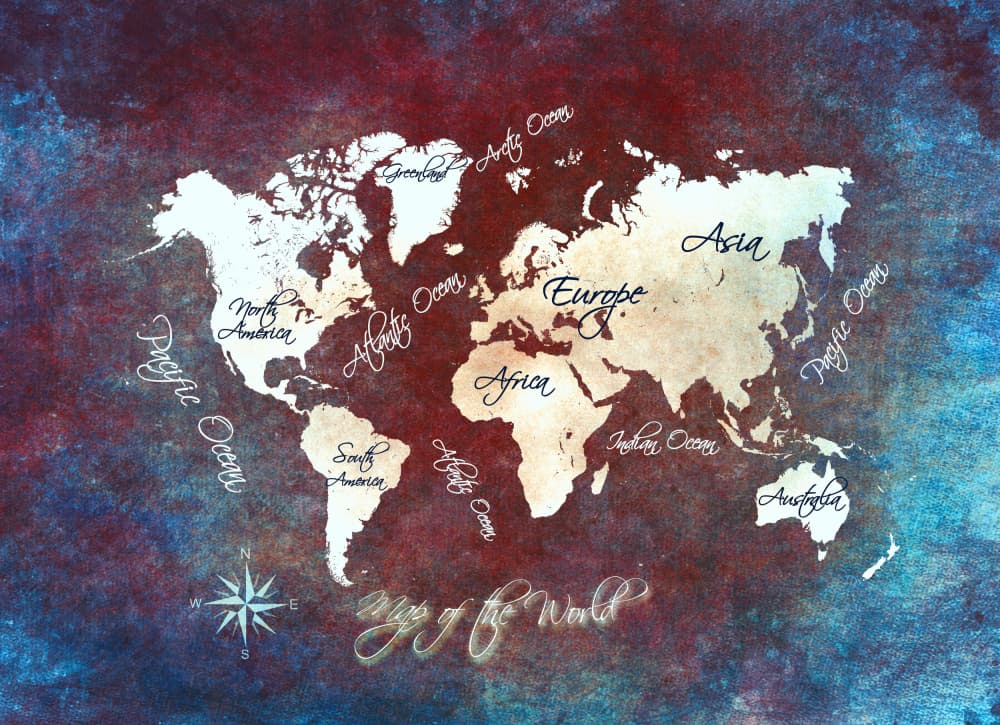 Vintage World Map by Justyna Jaszke — canvas wall art