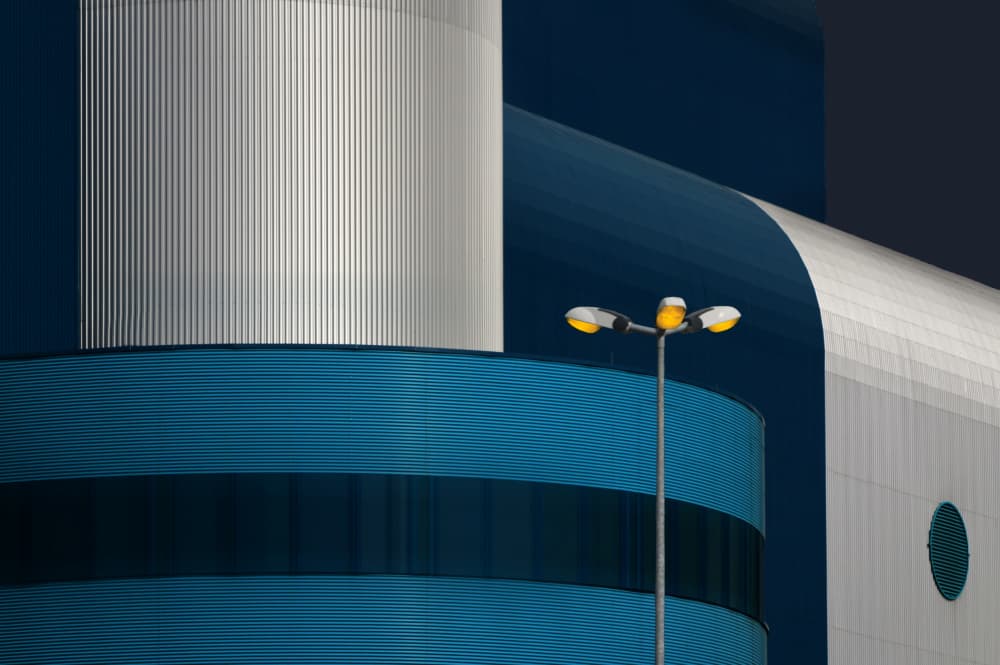 Modern Blue Architecture by Hans-Wolfgang Hawerkamp — canvas wall art