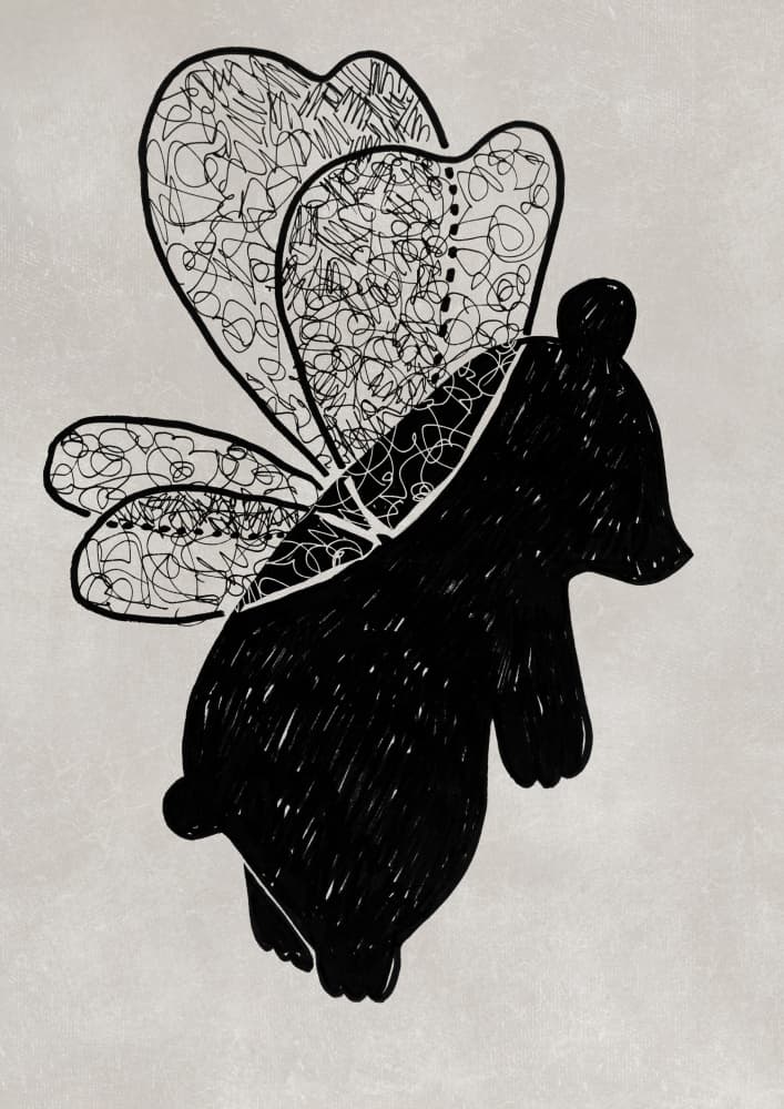 Scribble Winged Bear by Rosana Laiz Blursbyai — canvas wall art