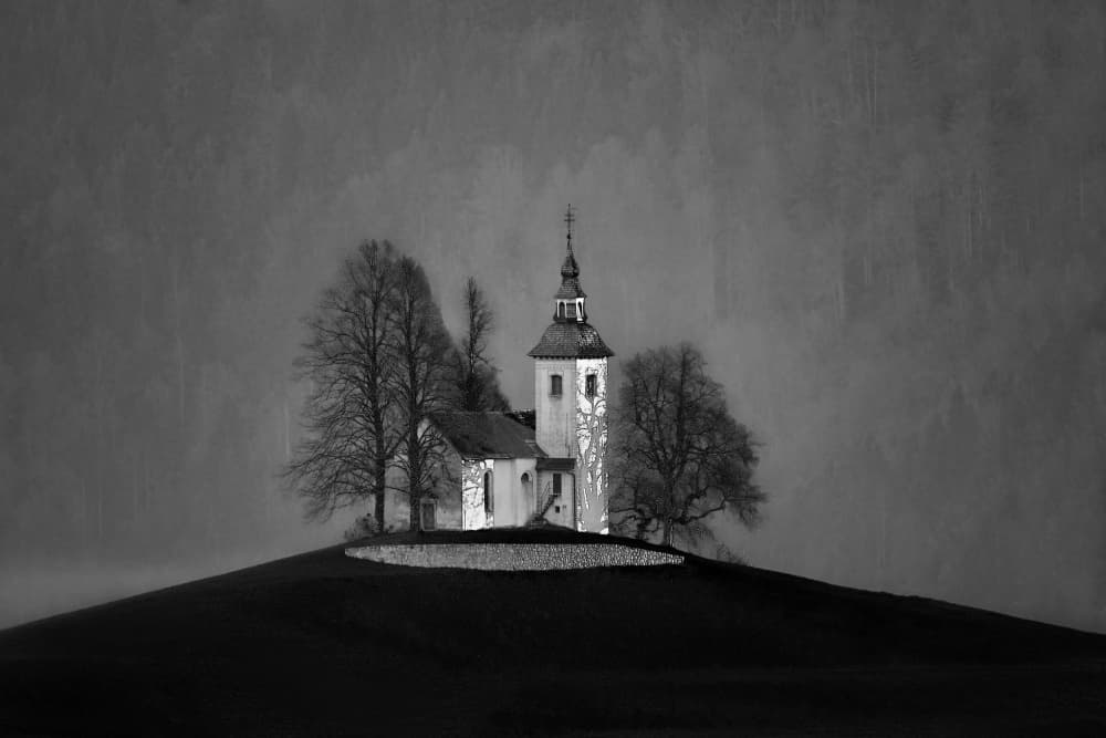 Hilltop Winter Church by Drago Vogrinec — canvas wall art