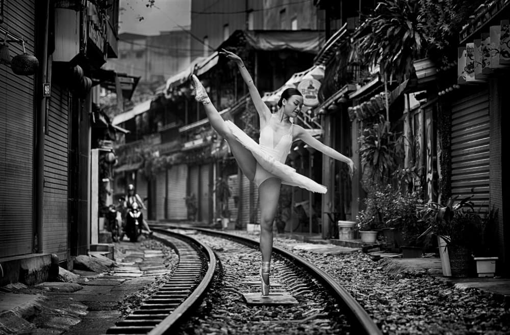 Graceful Ballerina on Tracks by Angela Muliani Hartojo — canvas wall art