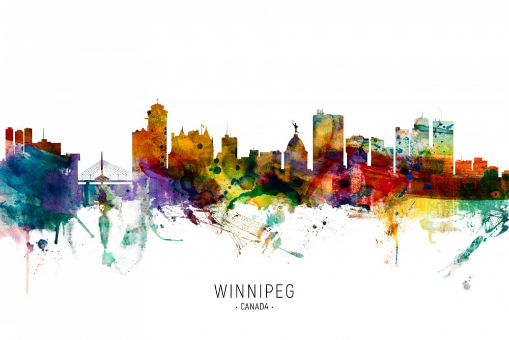 Winnipeg Watercolor Skyline by Michael Tompsett — canvas wall art