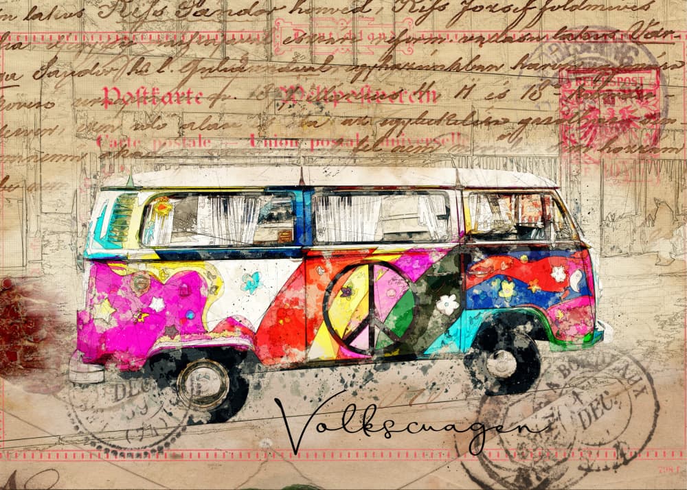 Psychedelic Peace Bus by Lembayung senja studio [Vintage Poster] — canvas wall art