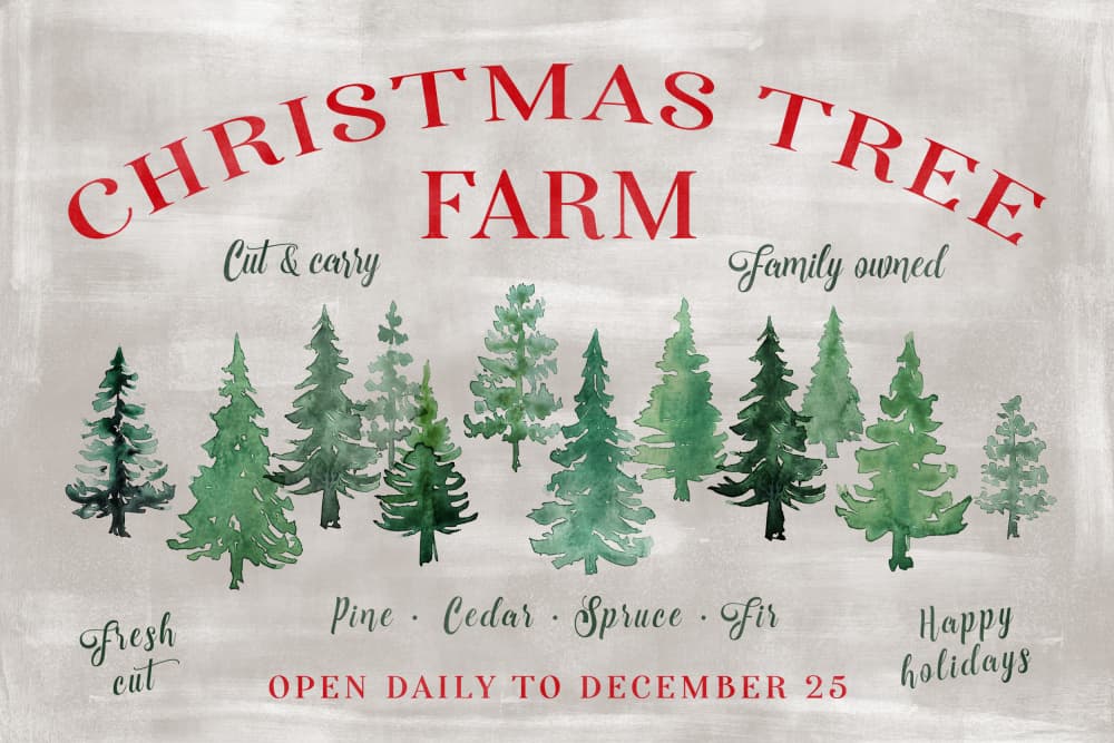Christmas Tree Farm Sign by Rosana Laiz Blursbyai — canvas wall art