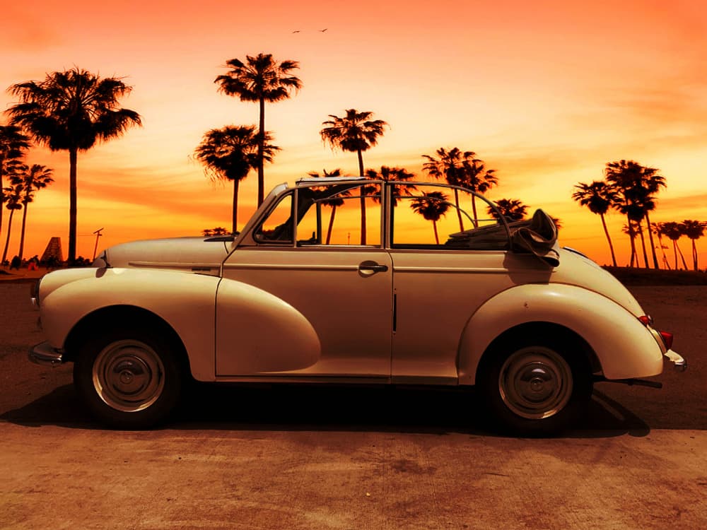 Vintage Car Sunset Palms by LARRY BUTTERWORTH — canvas wall art