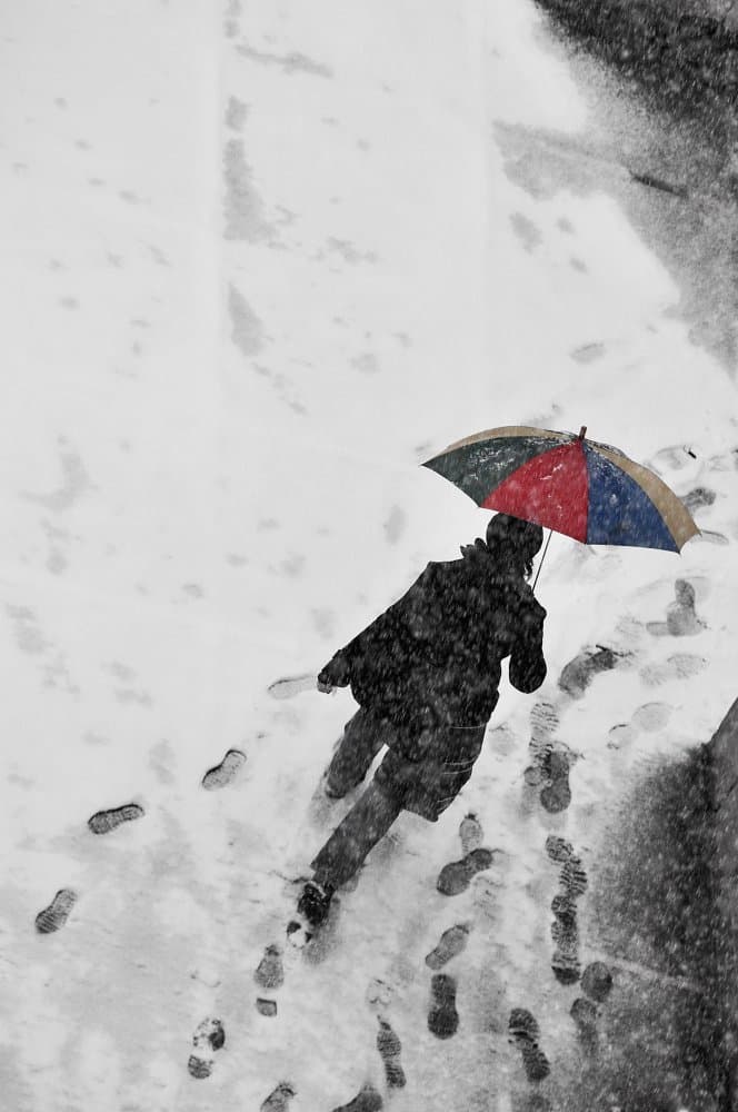 Colorful Umbrella Snow Walk by Nicoleta Gabor — canvas wall art