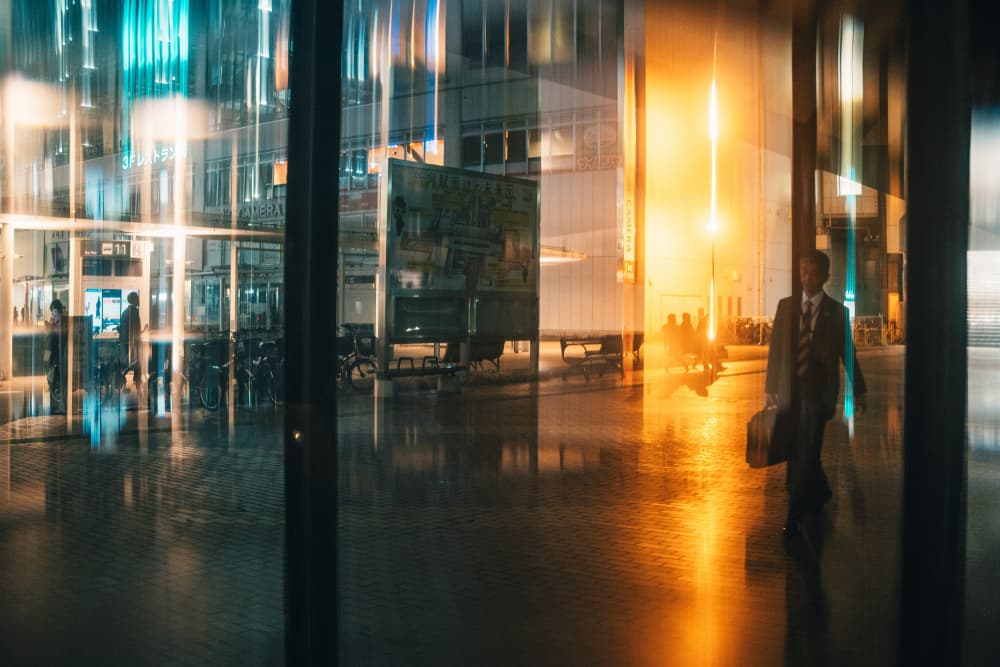 City Night Reflections by Kenta Tamura — canvas wall art