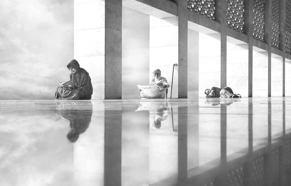 Serene Mosque Reading by Sebastian Kisworo — canvas wall art