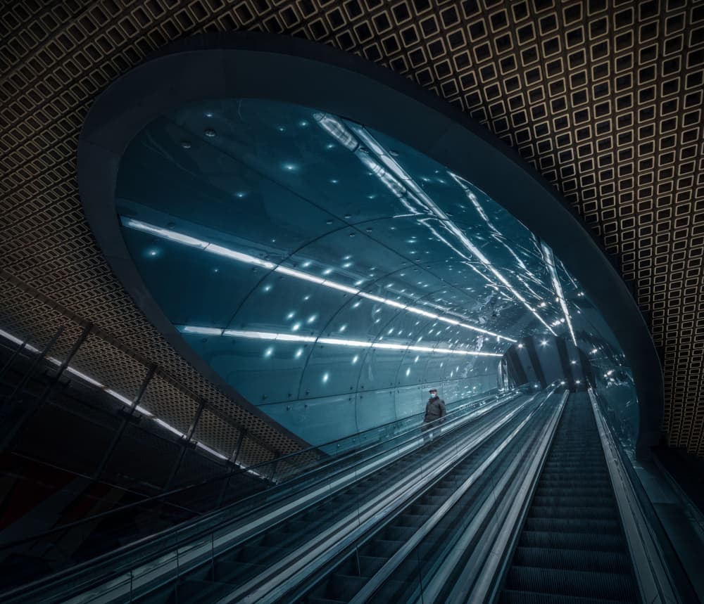 Futuristic Metro Escalator by Lukasz Derangowski — canvas wall art