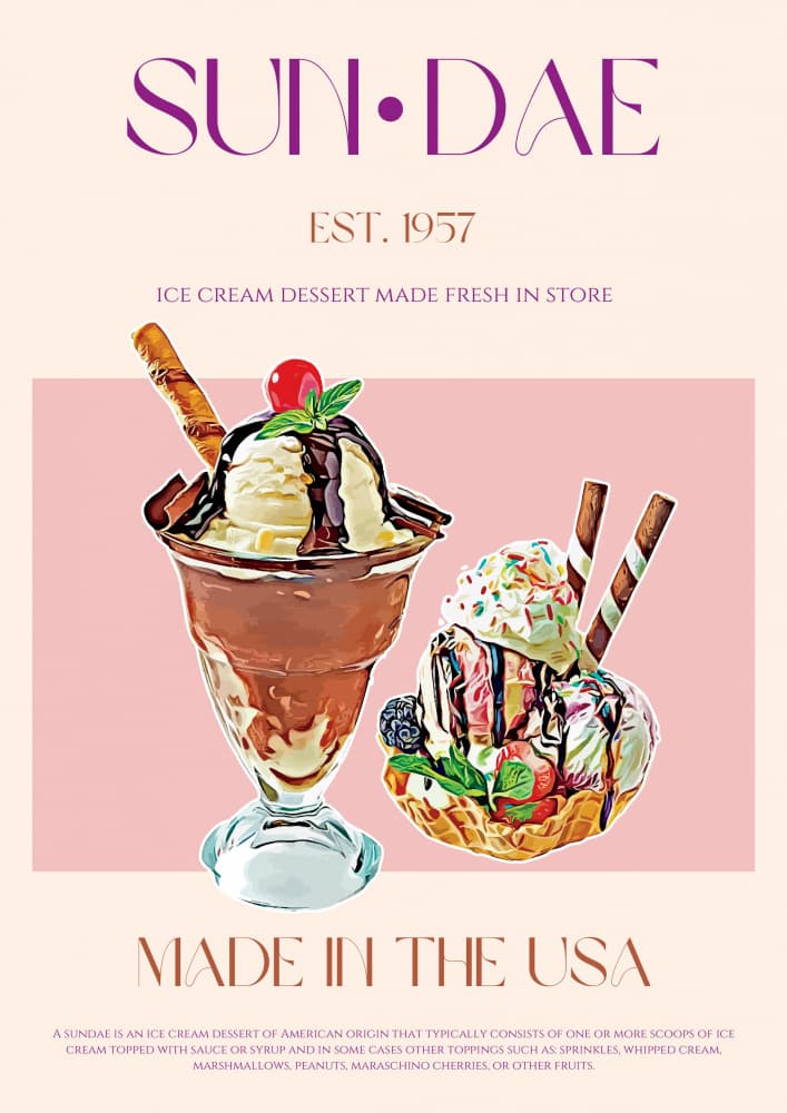 Sweet Ice Cream Sundaes by Nazma Khokhar — canvas wall art