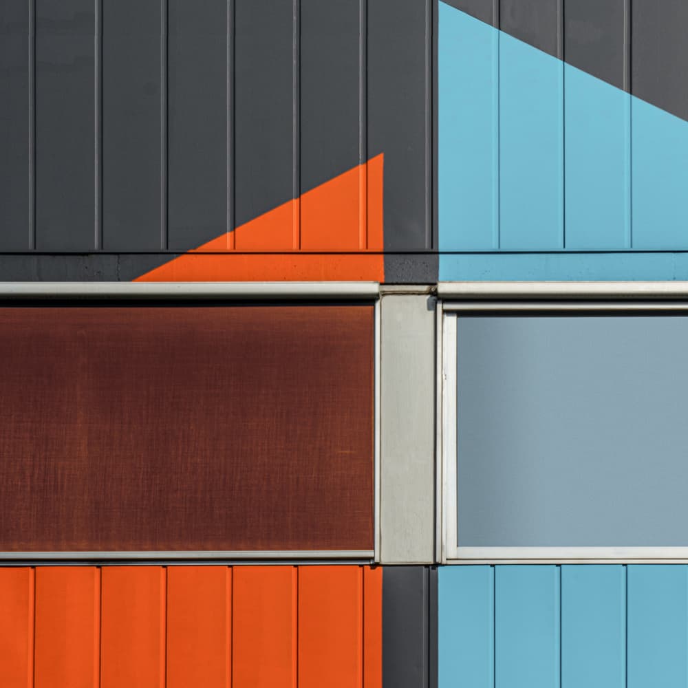 Colorful Geometric Facade by Luc Vangindertael (laGrange) — canvas wall art
