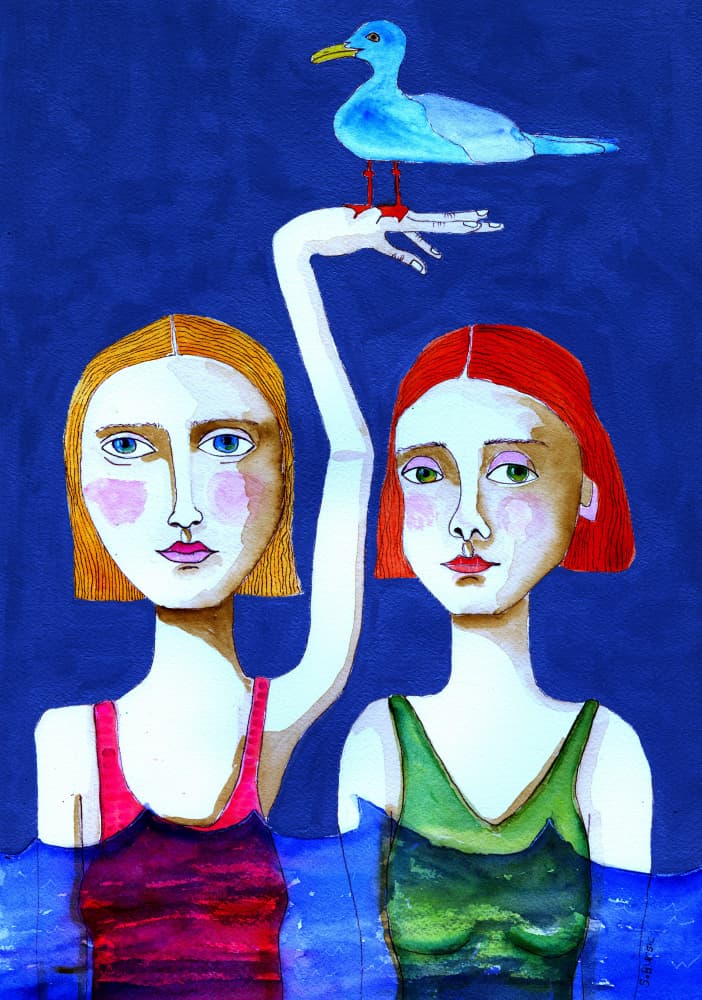 Whimsical Women Blue Bird by Sharyn Bursic — canvas wall art