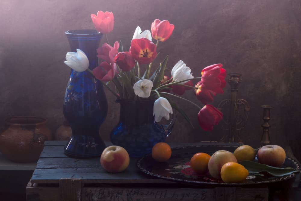 Moody Tulips Still Life by UstinaGreen — canvas wall art