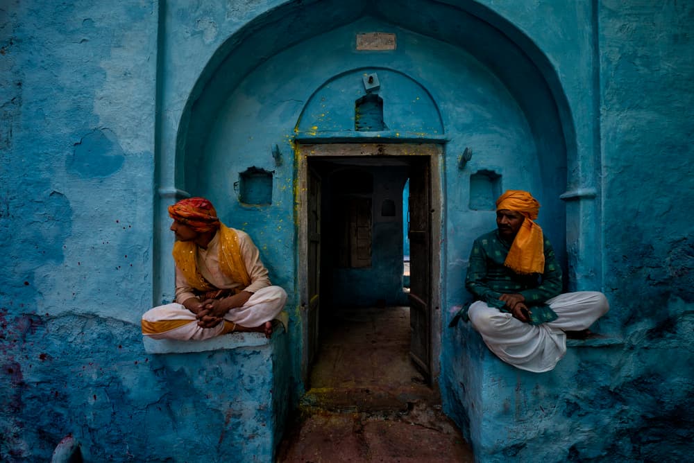 Indian Men Blue Wall by shirshendu — canvas wall art