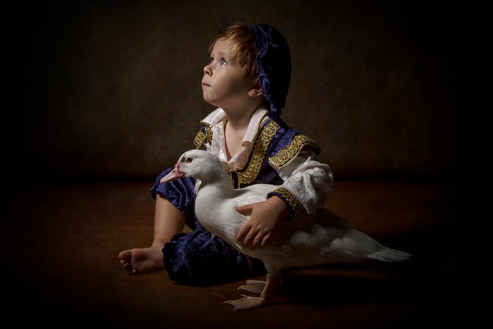 Curious Boy And Duck by Carola Kayen-Mouthaan — canvas wall art