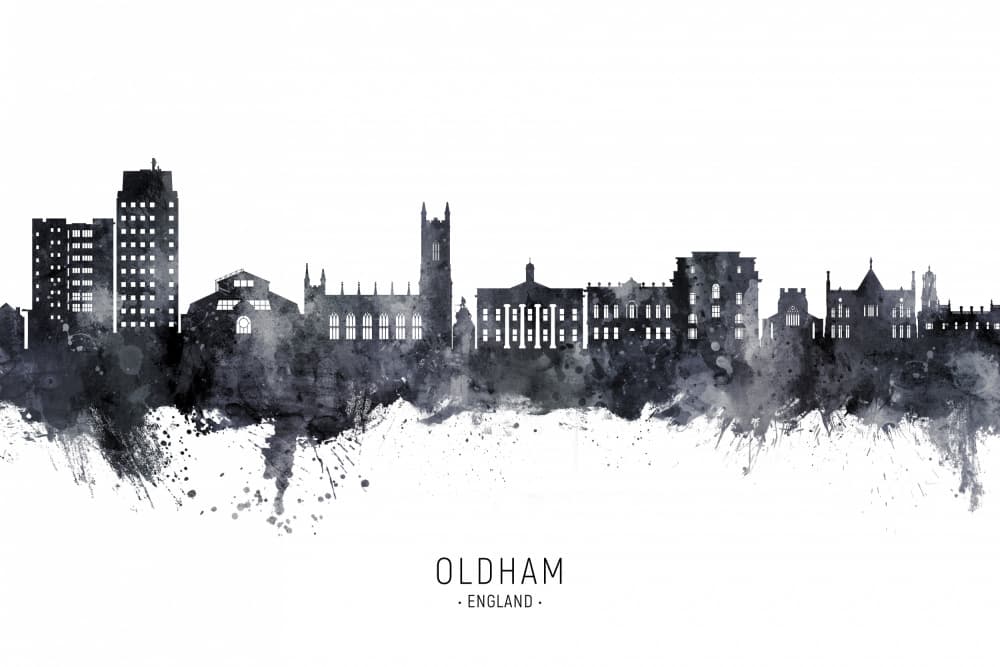 Oldham England Skyline by Michael Tompsett — canvas wall art