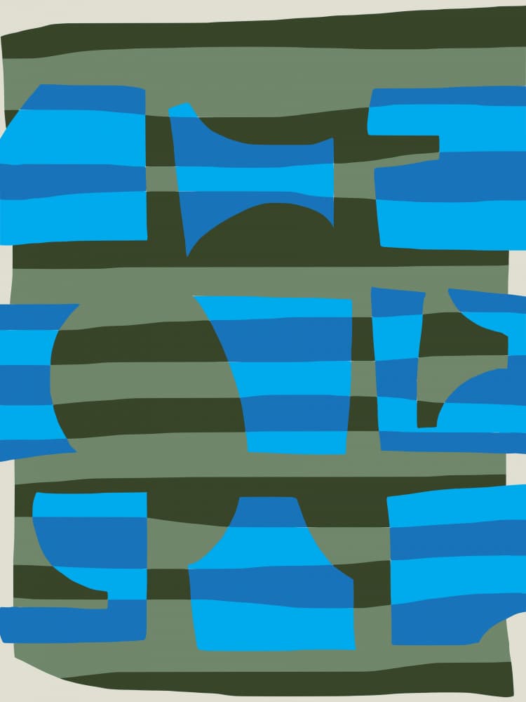 Striped Blue Abstract Forms by Little Dean — canvas wall art
