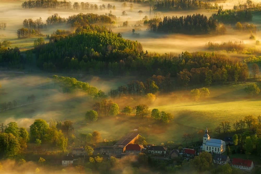 Village In Morning Fog by Izabela Laszewska-Mitrega / Darek Mitręga — canvas wall art