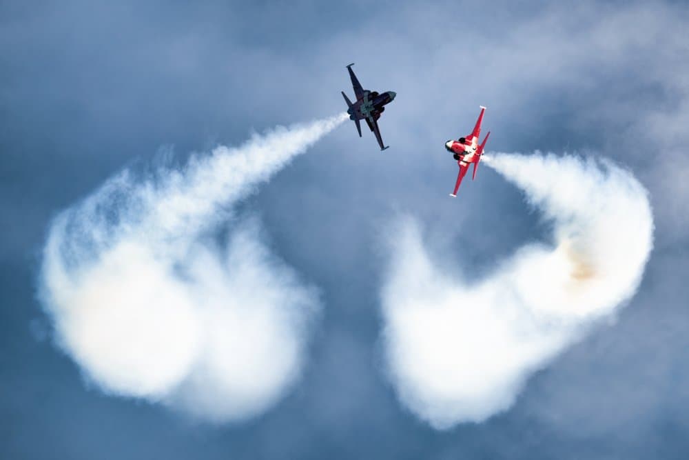 Jets Sky Heart by Piotr Wrobel — canvas wall art