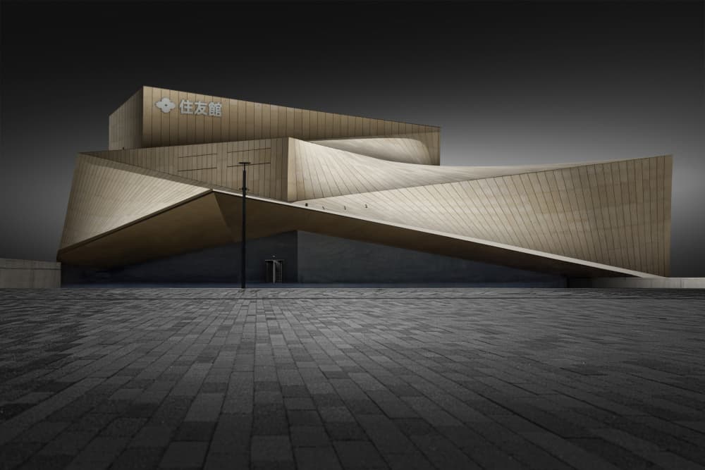 Golden Geometric Building by Shuchuan Liu — canvas wall art