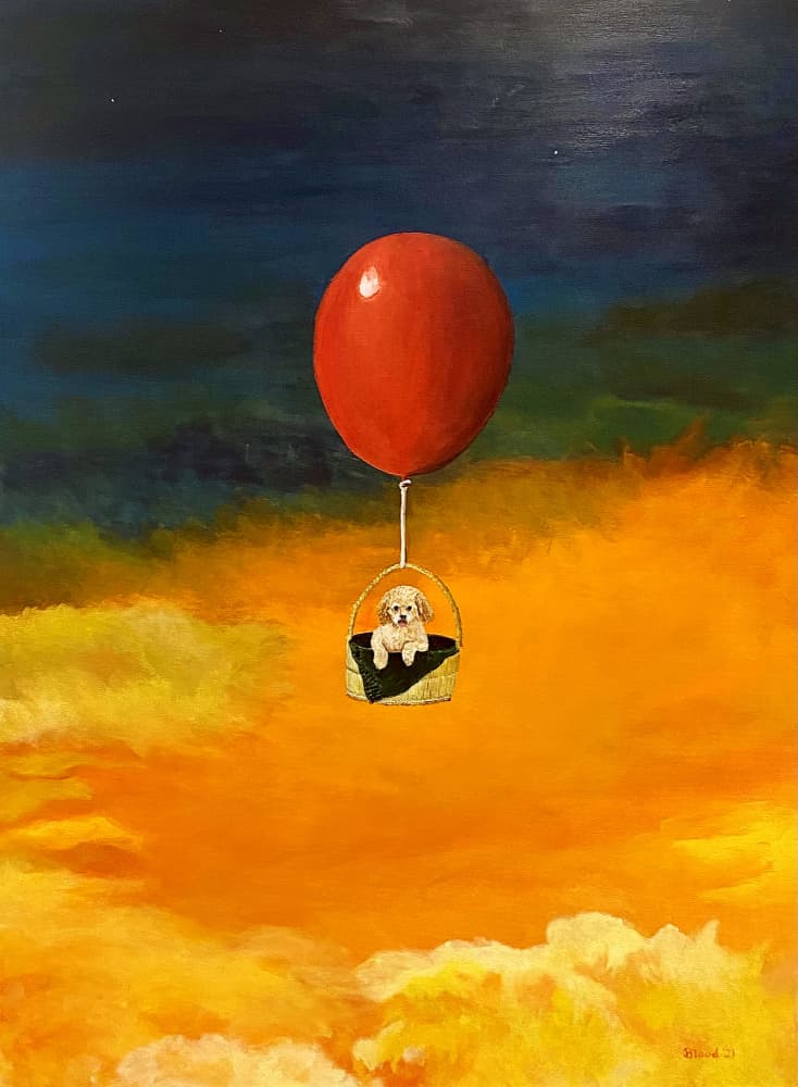 Flying Puppy Balloon by Tom Blood — canvas wall art