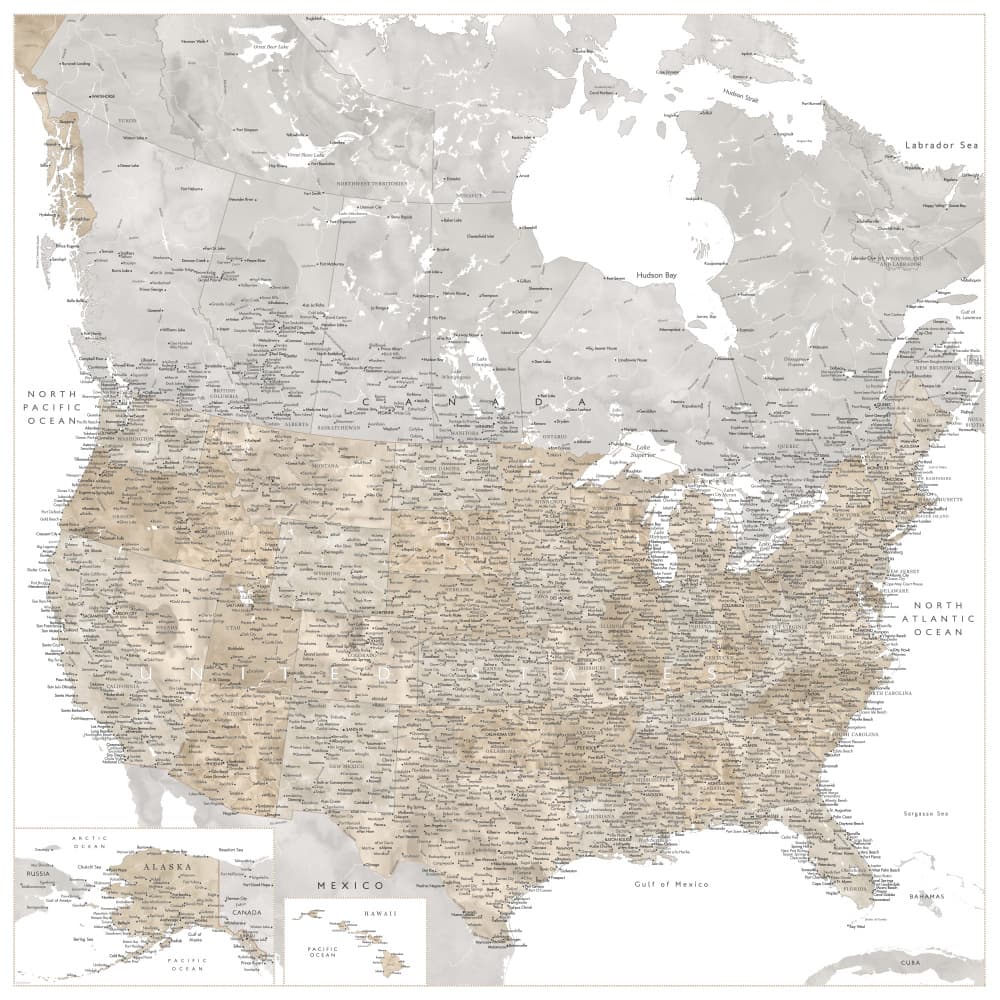 North America Vintage Map by Rosana Laiz Blursbyai — canvas wall art