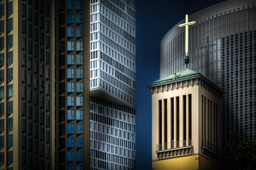 Urban Cross and Towers by Stephan Rückert — canvas wall art
